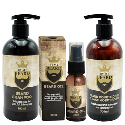 Image of By My Beard Grooming Kit | Beard Shampoo 300ml, Conditioner & Face Moisturiser 300ml, Beard Oil 30ml | Cleanses, Softens & Nourishes Beard & Skin