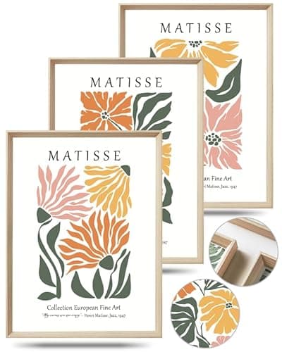 Image of UPWOIGH 12x16 in Framed Wall Art, Matisse Flower Market Prints, Set of 3 Cotton Canvas Botanical Wall Decor for Living Room Bedroom, Aesthetic Accessories,Gift