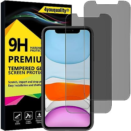 Image of 4youquality Privacy Screen Protector for iPhone 11 and iPhone XR 6.1-Inch, Anti Spy Tempered Glass Film, 2-Pack, [LifetimeSupport][Anti-Spy][Impact-Resistant][Anti-Scratch]