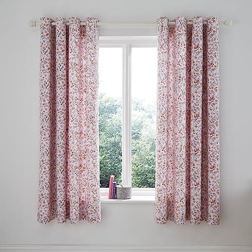 Image of Catherine Lansfield Enchanted Butterfly 66x72 Inch Fully Reversible Eyelet Curtains Two Panels Pink