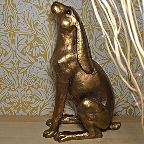 Image of XL Cold Cast Bronze Sculpture of Moongazing Hare by Harriet Glen. 41cm tall