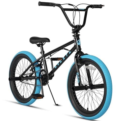 Image of AVASTA 20 Inch Freestyle BMX Bicycle Big Kids Teenager Bike for Age 6 7 8 9 10 11 12 13 14 Years Old Boys Girls Teen Youth Adult and Beginner-Level Rider with 4 Peg, 360 Degree Gyro, Black & Blue