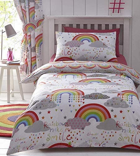 Image of Kids Club Clouds and Rainbows Reversible Duvet Cover, White, Single