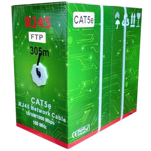 Image of JUSTOP 305M Cat5E Cable, Shielded with Foiled Twisted Pairs Reel, AWG24 Ethernet LAN FTP Roll Bulk Cat 5E CCA Cable - 1000ft Networking Cable (Black - FTP)