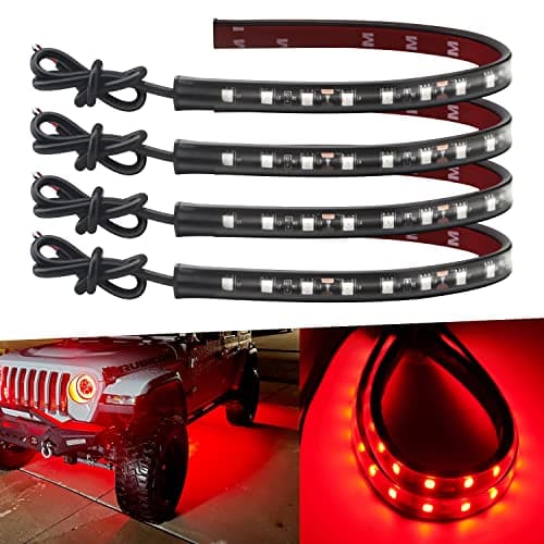 Image of Motorbike Underglow, Car Underglow Lights Motorcycle Led Lights Strips 32cm 5050 18SMD Waterproof Red Led 12V Strip Light Atmosphere Neon Car Interior Lights Strip Under Dash Car Lighting Pack of 4
