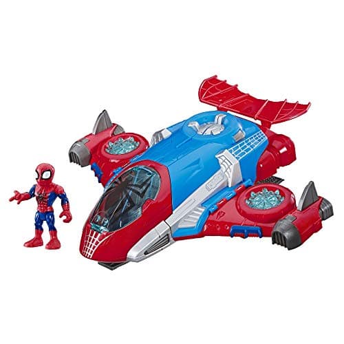 Image of Super Hero Adventures Playskool Heroes Marvel Super Hero Adventures Spider-Man Jetquarters, 5-Inch Action Figure And Vehicle Set, Toy Jet, Collectible Toys For Kids Ages 3 And Up