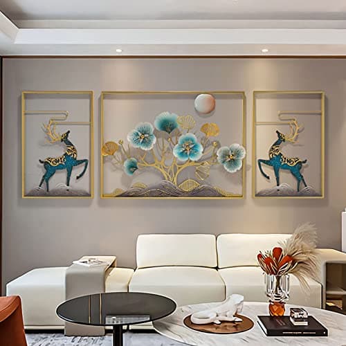 Image of 3D Metal Wall Art, Ginkgo Leaf and Deer Sculpture, Nature-Inspired Decor for Living Room, Bedroom, Office