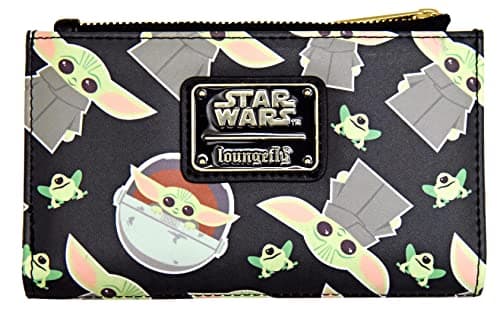Image of Loungefly Star Wars The Mandalorian Baby Yoda All Over Print Faux Leather Wallet, Multi, One Size, Bifold Wallet