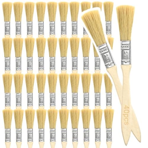 Image of PDKKFF 40PCS 1/2 inch Paint Brush Set, Chip Paint Brushes, Wooden Handle Small Paint Brush for Painting, Stain, Varnish, Glue, Wall, Furniture, Decorating-Woodwork and Home DIY