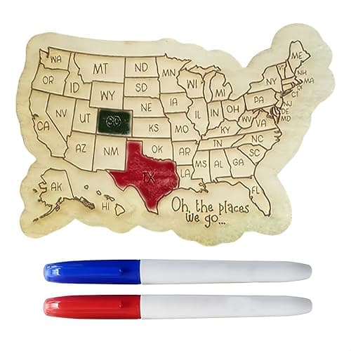 Image of Personalized US Travel Map Fridge Magnet – Customizable Wooden US States Map Ornament, Ideal for Tracking Travel Memories, Bucket List Adventures, and Gift Giving