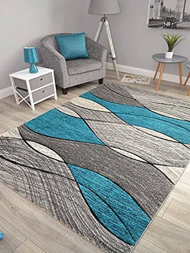 Image of Impulse Teal Grey Wave Thick Quality Modern Carved Rugs Runner Small Extra Large Soft (80cm x 150cm)