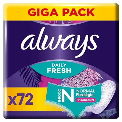 Image of Always Daily Fresh Women's Normal Pantiliners (72 Pads), Flexistyle, Gigapack, with Fresh Fragrance, Suitable for All Panty Shapes, Breathable, Flexible