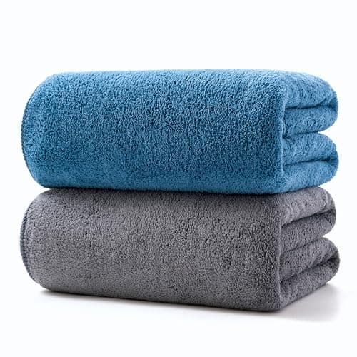 Image of Lumimi 2 Pack Premium Microfiber Bath Towels - Ultra Soft & Quick Dry 55" L x 27" W, Lightweight & Highly Absorbent Blue Dark Grey