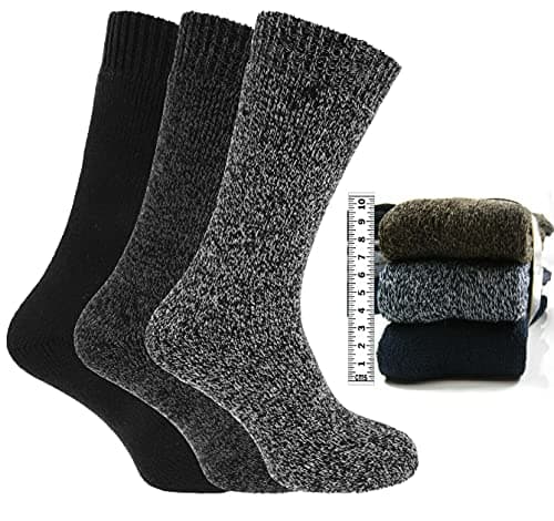 Image of Essentials Collection 3 Pairs of Mens Chunky Thermal Non Elastic Wool Blend Socks, 6-11 (SJ072)