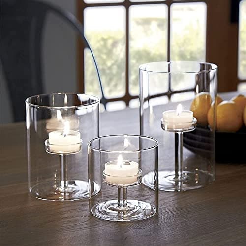 Image of Glass Tea Light Candle Holders - 21cm Tall Clear Votive Holders for Wedding Table Centerpieces, Party & Home Decoration