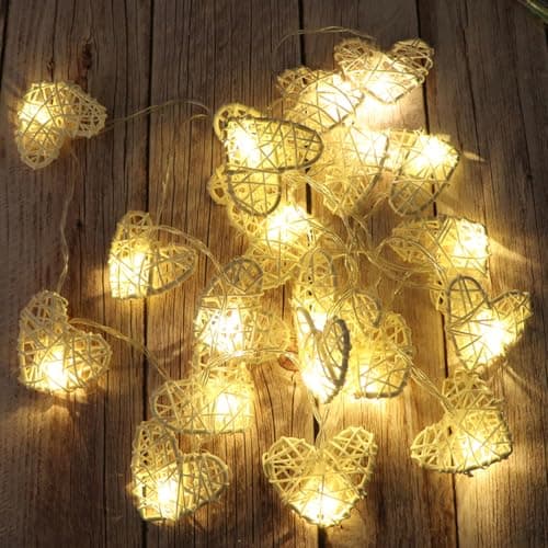 Image of PRETYZOOM Valentine S Day Rattan Heart Shaped String Lights 10 Warm Led Love Lamps Battery Operated Indoor Decoration for Wedding Party Bedroom