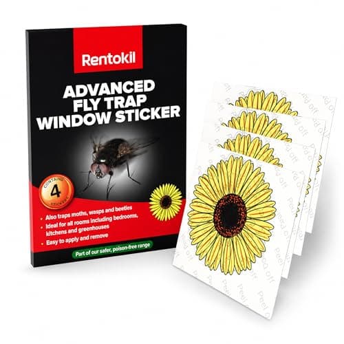 Image of Rentokil Advanced Fly Trap Window 4 Stickers, Sticky Window Fly Catcher Traps for Home, Indoor Insect Traps for Flies Gnats Moths & Wasps, Easy Apply Adhesive Stickers