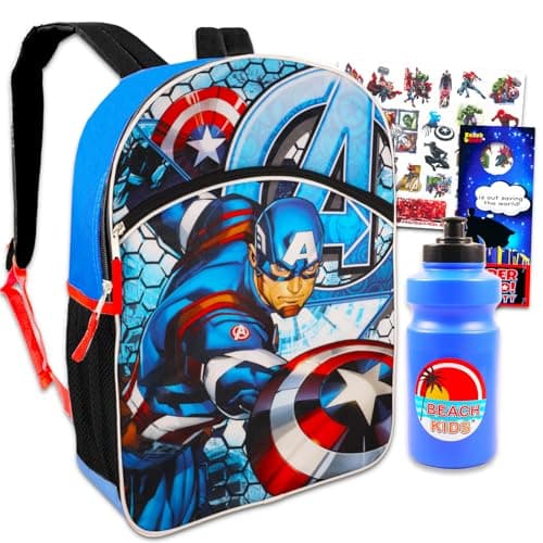 Image of Marvel Captain America Backpack Set For Boys - Bundle with 16" Avengers Captain America, Tattoos, & More | Captain America School Bag for Kids