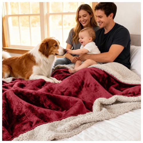 Image of Sacred Weapon Waterproof Blanket – Fluffy Sherpa Fleece Throw for Bed, Sofa or Couch – Splash Waterproof Mattress Protector – Absorbent, Washable, Spill-Proof – 200x200cm Dark Red