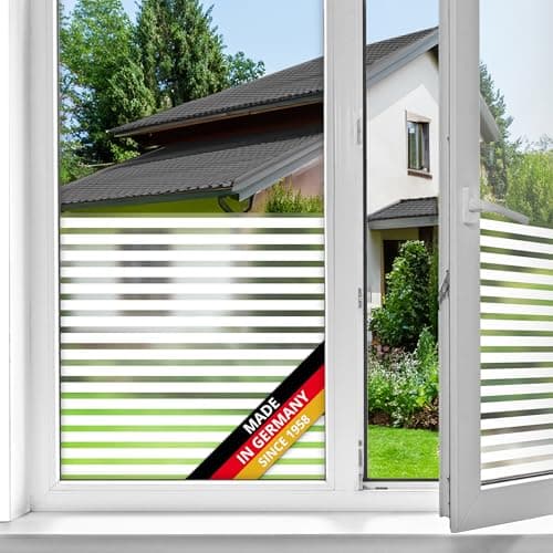 Image of d-c-fix window film privacy Linia – 67,5cm x 1,5m – static vinyl films for glass windows with a modern stripe design – self-adhesive, opaque, frosted, decorative for bathroom, home & kitchen