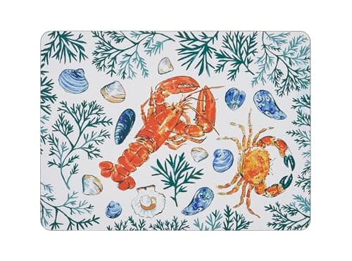 Image of Ulster Weavers - Lobster Place Mats for Table - 4x Pieces (21 x 29 x 0.5cm) - Ocean Sea Animals Printed Cork Placemats Set of 4 - Lobster Kitchen Accessories - Table Mats with Crab & Shellfish