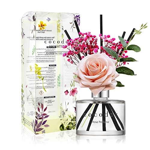 Image of [COCODOR/Rose Perfume] Reed diffuser oil 200ml with Rose, Eucalyptus and Preserved Flower sticks. Best for Home, Kitchen, Bathroom. Diffusers with Sticks