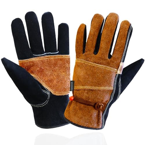 Image of OLSON DEEPAK Leather Heavy Duty Heat Resistant Safety Gauntlet Gloves,Used for Welding,Fireplace,Oven,Woodburner,Stoves,BBQ,1pair (BROWN, L)