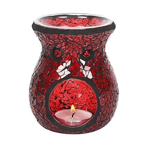Image of Elegant Red Glass Large Pillar Crackle Oil Burner - 14cm x 11cm (1 Pc.) - Luxurious Design, Premium Material, Aromatherapy Accessory - Ideal for Home & Office Decor