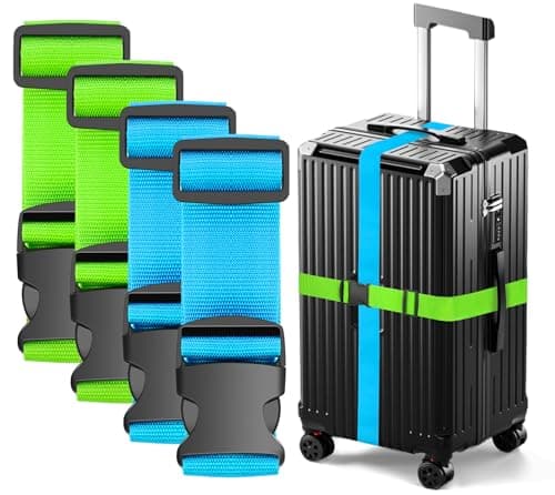 Image of Ninmaofly 4 Pcs Luggage Straps, Adjustable Suitcase Straps, Heavy Duty Luggage Straps for Suitcase, Thickened Suitcases Strap Suitcase Belts, Travelling Luggage Accessories (Green+Blue)