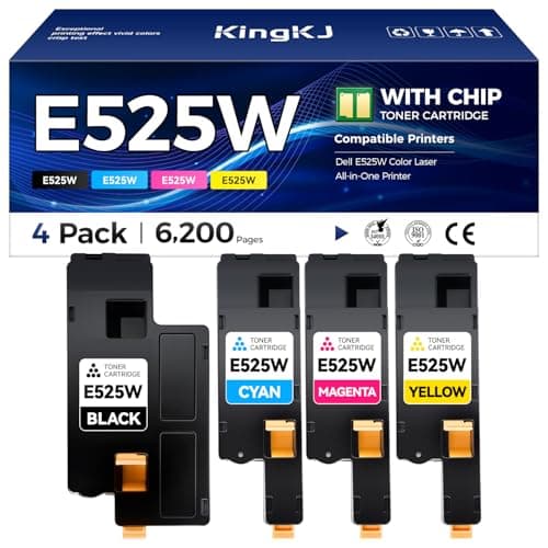 Image of E525W Toner Cartridge Set 4-Pack High Yield Replacement for Dell 593-BBJX 593-BBJU 593-BBJV 593-BBJW Toner Compatible with Dell E525W Color Laser All-in-One Printer Ink E525 Black Cyan Magenta Yellow