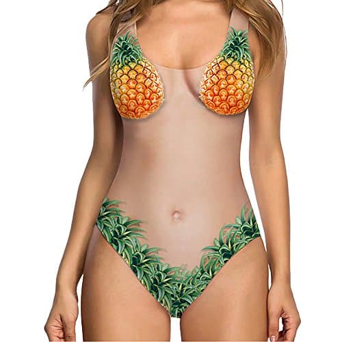 Image of YEBIRAL High Cut One-Piece Swimwuit for Women Ladies Swimming Costume Fruit Print Bikini Set Funny Bathing Suit Monokini Orange