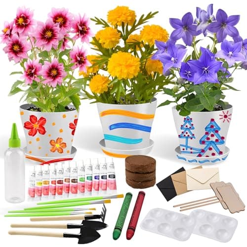 Image of Paint & Plant Children’s Gardening Kit for Girls Boys Toys Garden Flower Gardening Gift for Kids Flower Pots Seeds Art Craft Grow Garden Planting Set for Kids Age 4 5 6 7 8 9 10 11 12 13 14 Years Old