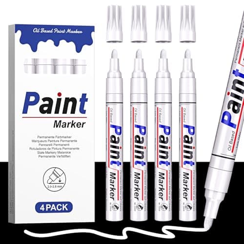 Image of AOSUCO White Paint Pens, Permanent Paint Markers, 2-2.8mm Round Tip, White Marker Pen for Rock Painting, Tyre, Metal, Glass, Wood, Plastic, Leather, Ceramic, 4 Oil-based Waterproof Ink Pen Set