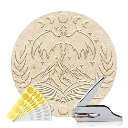 Image of ANATTASOUL Book Embosser Personalized Book Dragon Pattern Book Stamp, Durable Library Stamp with Handle Set for Paper, Books, Envelopes, Invitation, Certificate, Gifts(100Pcs Gold Foil Stickers)