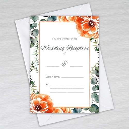 Image of Webspectations Pack of Wedding Reception Invitations with Envelopes: Burnt Orange Floral Wedding Reception Invites (Pack of 20 with Envelopes)