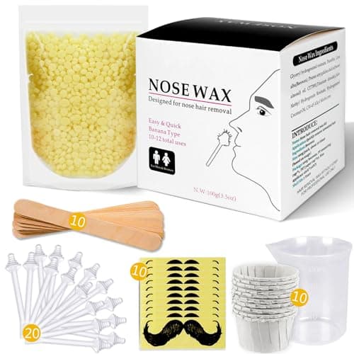 Image of Nose Wax Kit for Men and Women, Nose Hair Removal Wax with 100g Nasal Hair Wax 20 Safe Tip Applicator, 10 wooden Applicators,10 Containers and 10Moustache Stencils As a Christmas Gifts