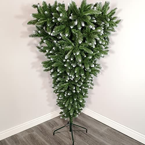 Image of Samuel ALEXANDER 6ft (180cm) Upside Down Frosted Green Snow Tipped Christmas Tree