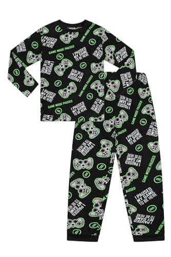Image of ThePyjamaFactory Boys I Paused My Game To Be Here Gaming Long Fleece Twosie Pyjama Set Kids PJs (8-9 Years) Black
