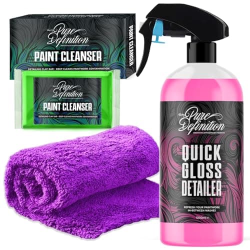 Image of Pure Definition Car Clay Bar Kit, Fine Grade Claybar Block & Detail Lube Spray, Auto Detailing (1000ml + 1 x 100g Clay + Towel)