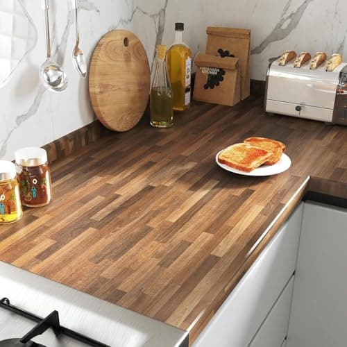 Image of FunStick 60CM×5M Wood Effect Wallpaper for Kitchen Worktop Covering Sticky Back Plastic for Furniture Shelves Wooden Vinyl Wrap for Kitchen Cupboards Light Brown Wood Panel Effect Wallpaper