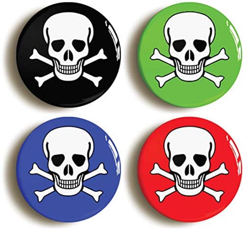 Image of SKULL AND CROSS BONES BADGE BUTTON PIN SET (Size is 1inch/25mm diameter) PUNK