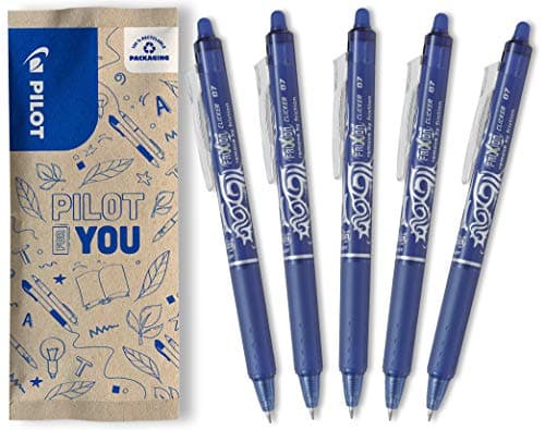 Image of Pilot FriXion Clicker 0.7 - Colour Blue - Erasable, Refillable Gel Rollerball Pen with Push Mechanism and Thermosensitive Ink, Medium Tip, Pack of 5