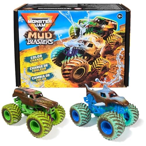 Image of Monster Jam Mud Blasters, Grave Digger and Megalodon Color Changing Trucks 2-Pack, 1:64 Die Cast Vehicle, Kids Toys for Boys and Girls 3 and Up