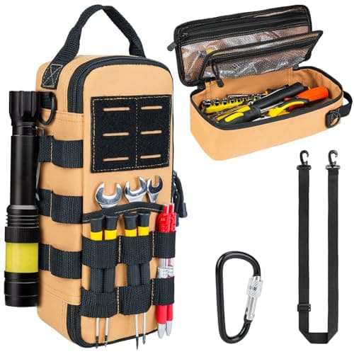 Image of Heavy Duty Small Tool Bags for Men with Carabiner,Tactical Tool Pouch Bag,Portable Utility Tools Storage Organizer Case with Shoulder Strap for EDC,Motorcycle,Camping,Road Trip,Electricians