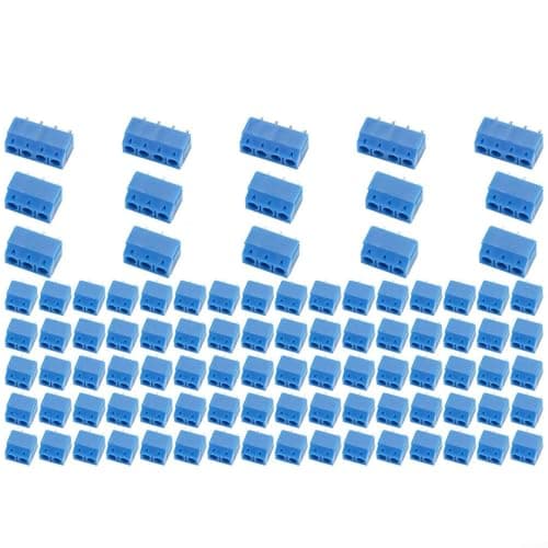 Image of 100PCS PCB Mount Screw Terminal Block Connector Kit 5mm Pitch 2P, 3P, 4P, UL94V-0, PA66 Copper Contacts DIY Electronics For Arduino LCD Modules Organized Storage Box Blue