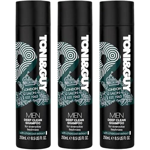 Image of Toni & Guy Men Deep Clean Shampoo with Charcoal Extract, 250ml–Premium Deep Cleansing Formula for Everyday Freshness, Purifying and Revitalizing Hair Care Pack of 3