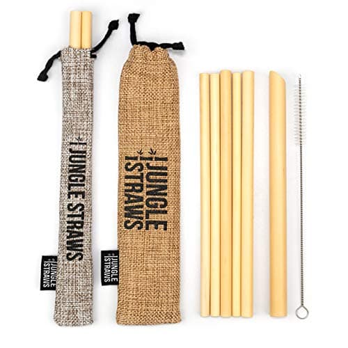 Image of Jungle Culture Reusable Bamboo Drinking Straws | Pack of 6 Including Boba Straw, Storage Bag, Pouch & Cleaning Brush | Zero Waste Natural Straws | Eco Friendly & Organic | Plastic Free