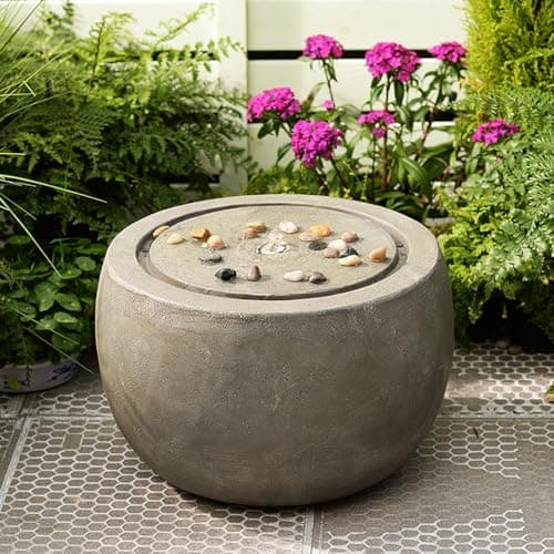 Image of Bumilgar Garden Water Feature, 29 × 45 × 45 cm Outdoor Bubbler Fountain with Electric Pump and LED Lights, Concrete-Style Finish for Garden, Patio, Deck, Yard or Home Décor – Grey