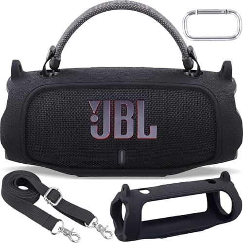 Image of Aenllosi for JBL Charge 6 Bluetooth Speaker Silicone Case,Travel Carrying Cover with Shoulder Strap and Carabiner,Case Only,Not Included Speaker (Black)