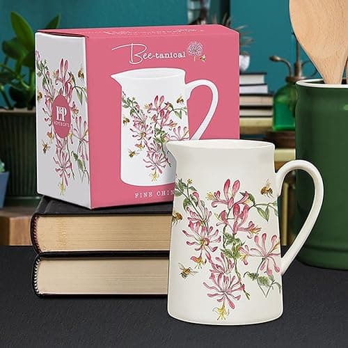 Image of Lesser & Pavey British Designed Jug for Kitchen and Home | Lovely Printed Jug for Milk Water Juice and Other Needs | Bee Tanical Honeysuckle Jug for Home & Office Kitchens - Sarah Boddy